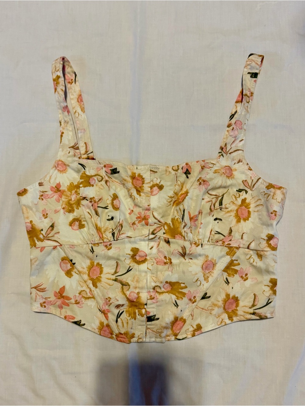 Forever 21 Cream Floral Crop Top